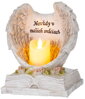 Dekorácia MagicHome, Anjelské krídla na knihe so sviečkou, 1xLED, polyresin, na hrob, 18x13,5x20 cm