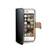 Púzdro typu kniha CELLY Wally pre Apple iPhone 5/5S/SE, PU koža, čierne