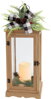 Dekorácia MagicHome Vianoce, Lampáš s čečinou a mašľou, 1 LED, 3xAAA, efekt plameňa, časovač, drevo, 20x20,5x51 cm