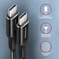 AXAGON BUCM-CM10AB, HQ kábel USB-C   USB-C, 1m, USB 2.0, PD 60W 3A, ALU, oplet, čierny