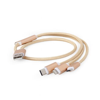 GEMBIRD Prepojovací kábel USB 2.0 samec/Micro USB 2.0 + APPLE Lightning + USB Type C 1m gold CC-USB2-AM31-1M-G