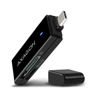 AXAGON CRE-S2C, USB 3.1 Type-C - externá SLIM čítačka 2-slot SD/microSD, podpora UHS-I