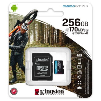 KINGSTON Canvas GO! Plus Micro SDXC 256GB Class 10, UHS-I, U3, V30, A2 s adaptérom (SDCG3/256GB)