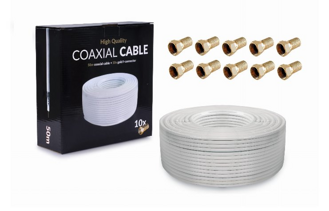 Set Koaxiálny kábel OPTICUM RG6 AX2S-48, 50m + 10 x konektor F GOLD