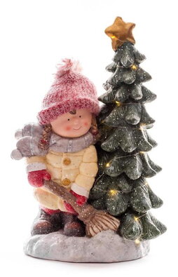 Dekorácia Dievčatko pri stromčeku 55cm, LED,magnesia