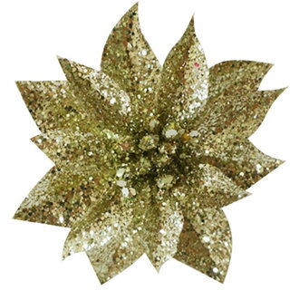 Kvet GlitterPoinsettia, so štipcom, zlatý 9x8cm