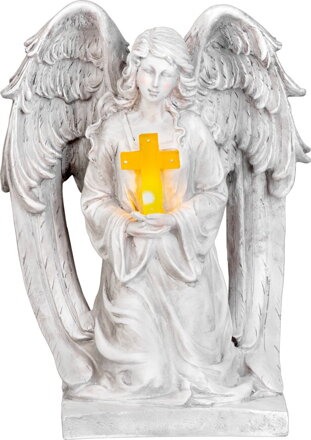 Dekorácia MagicHome, Anjel s krížom, LED, polyresin, na hrob, solar, 23,5x19,5x30,5 cm