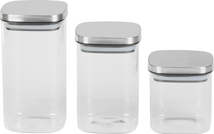 Nádoba MagicHome, sada 3 ks, 800/1100/1500 ml, sklenená, s nerezovým uzáverom