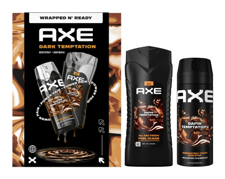 AXE darčeková kazeta Dark Temptation (Deosprej 150ml, Sprchový gel 250ml)