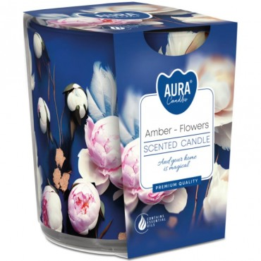 AURA sviečka sklo 100g Amber flowers