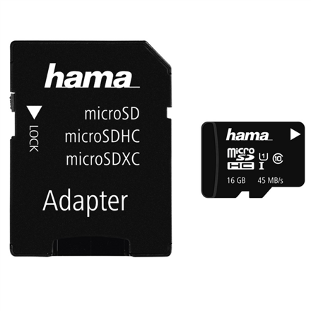 Hama microSDHC 16 GB Class 10 UHS-I 45 MB/s + Adapter/Mobile