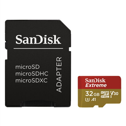SanDisk Extreme micro SDHC 32 GB 100 MB/s A1 Class 10 UHS-I V30, adaptér