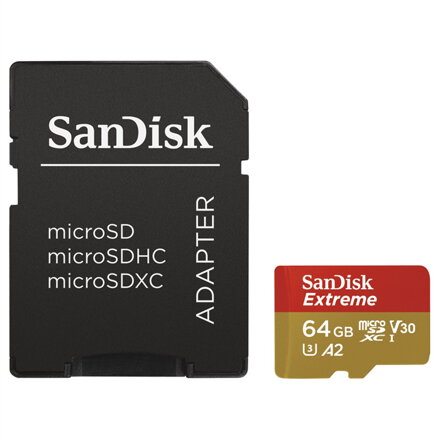 SanDisk Extreme micro SDXC 64 GB 160 MB/s A2 C10 V30 UHS-I U3, adaptér