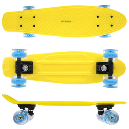 Spokey FISH Pennyboard so svietiacimi LED kolieskami, žltý