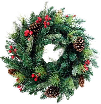 Veniec MagicHome Vianoce, Berry, prírodný, s čečinou a šiškami, 45 cm Veniec MagicHome Vianoce, Berry, prírodný, s čečinou a šiškami, 45 cm