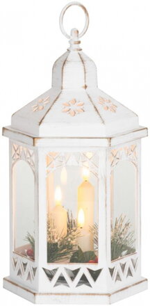 Lampáš MagicHome Vianoce Morocco, LED teplá biela, sviečky, biely, 3xAAA, plast, časovač, 18x15x32 cm