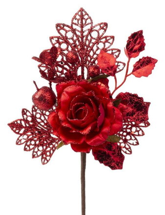 Vetvička s ružou červená 25,5cm
