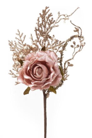 Vetvička s ružou ružovo-zlatá 26cm