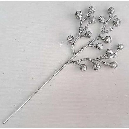 Vetvička Gliberries.Silver, strieborná, 25 cm