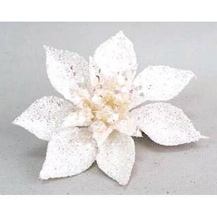 Kvet Poinsettia Gliterclip.White, biela,10 cm 