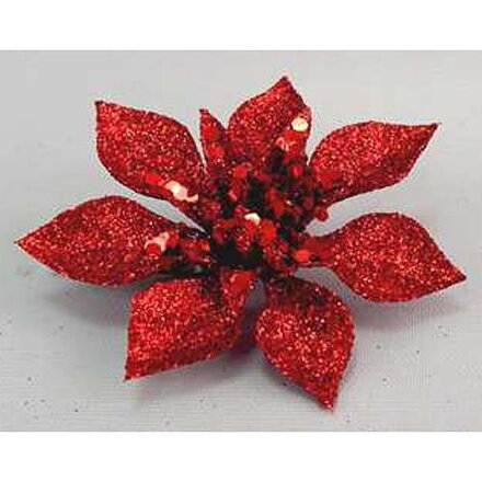 Kvet Poinsettia Gliterclip.Red, červená,10 cm