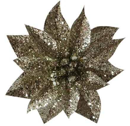 Kvet GlitterPoinsettia, so štipcom, šampaň 9x8cm