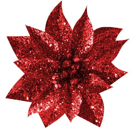 Kvet GlitterPoinsettia so štipcom, červený 9x8cm
