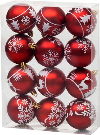 Gule MagicHome Vianoce, 12 ks, 6 cm, červené s bielym ornamentom, na vianočný stromček
