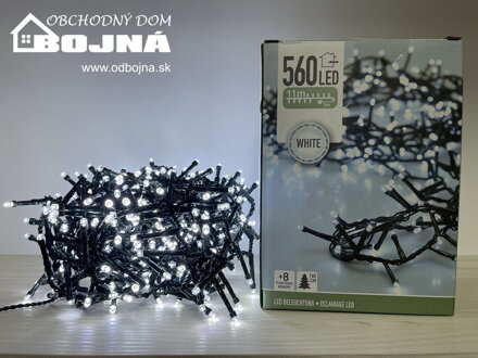 Vianočné svetlo 560 LED, studené biele, 8 funkcií, 11m+3m