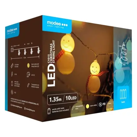 Modee Lighting LED vianočná reťaz 10 LED 1,35m 2xAA teplá biela snehuliaci