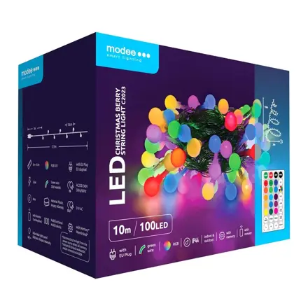 Modee Lighting LED vianočná reťaz 100 LED 10m multicolor bobule + diaľkové