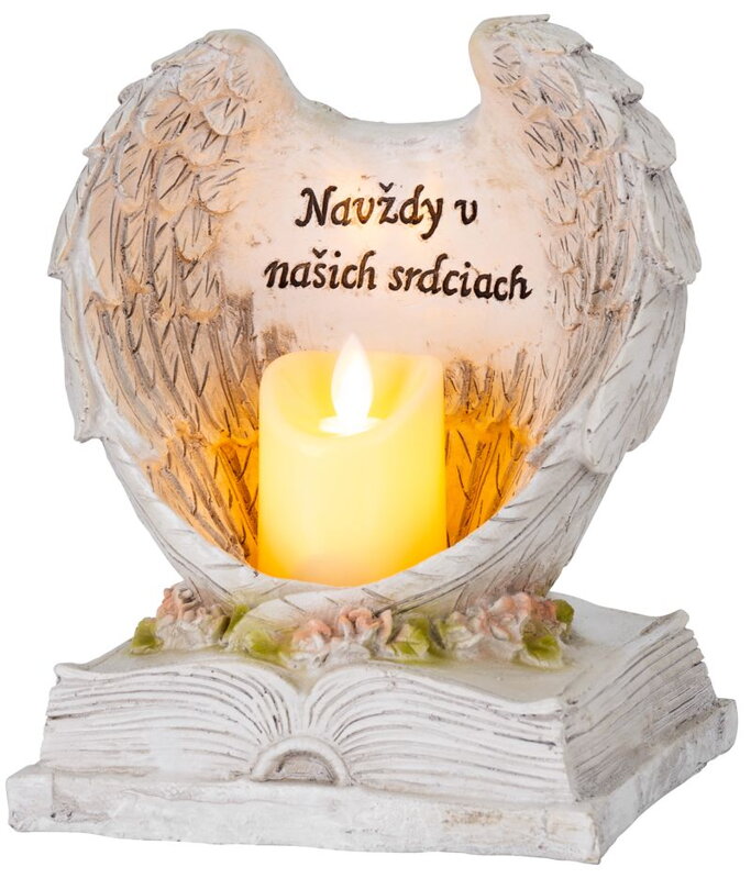 Dekorácia MagicHome, Anjelské krídla na knihe so sviečkou, 1xLED, polyresin, na hrob, 18x13,5x20 cm Dekorácia MagicHome, Anjelské krídla na knihe so sviečkou, 1xLED, polyresin, na hrob, 18x13,5x20 cm