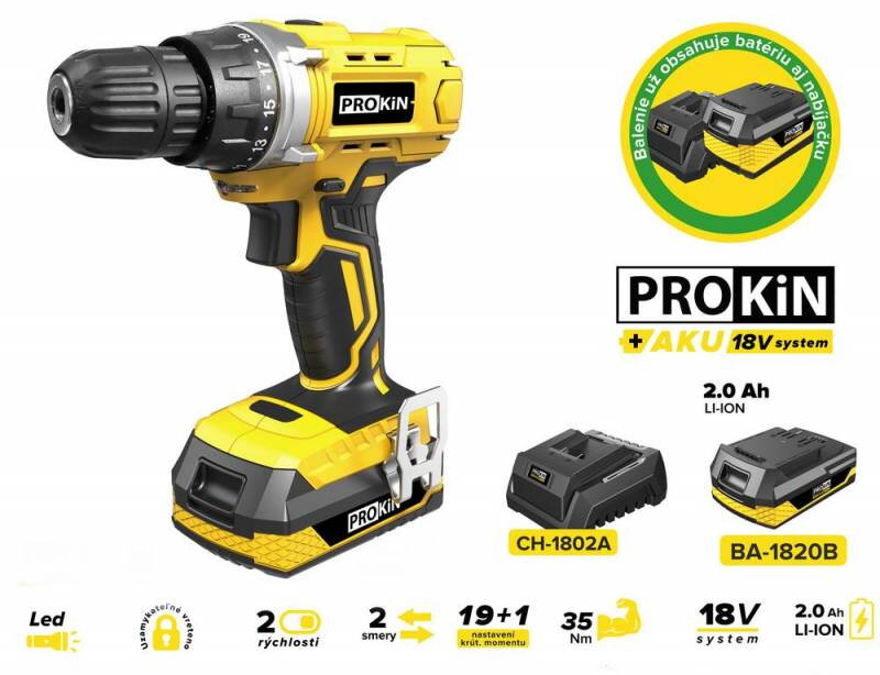 Uťahovačka - skrutkovač CD-L0118 AKU 18V PROKIN - STARTER KIT