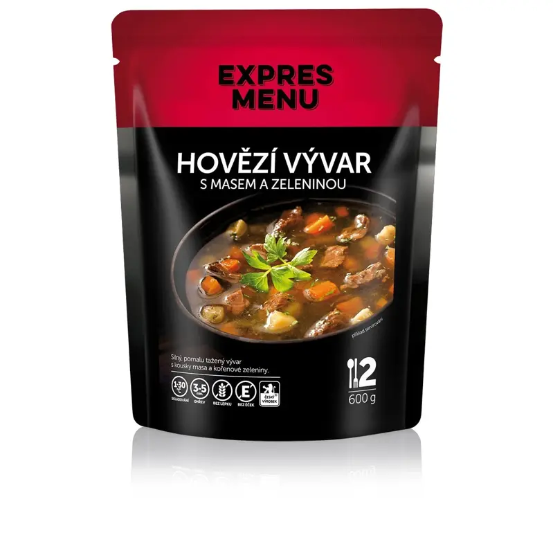 Expres menu Hovädzí vývar s mäsom a zeleninou 2 porcie 600g