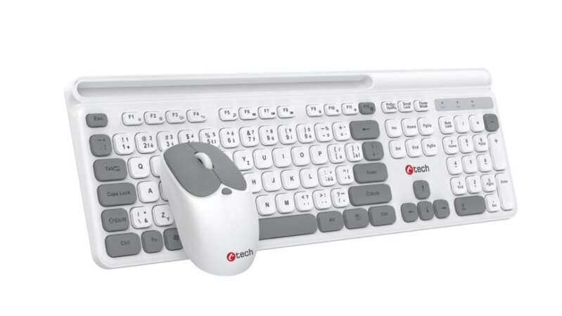 C-TECH klávesnica s myšou WLKMC-05W, Bezdrôtový set 2.4GHz, CZ, Biela