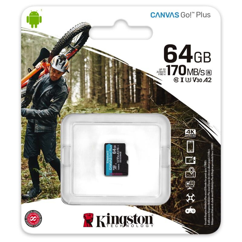 KINGSTON Canvas GO! Plus Micro SDXC 64GB Class 10, UHS-I, U3, V30, A2 (SDCG3/64GBSP)