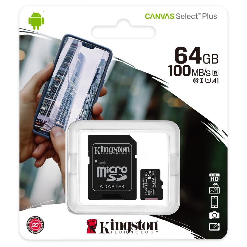 KINGSTON Canvas SELECT Plus Micro SDHC 64GB Class 10 UHS-I s adaptérom (SDCS2/64GB)