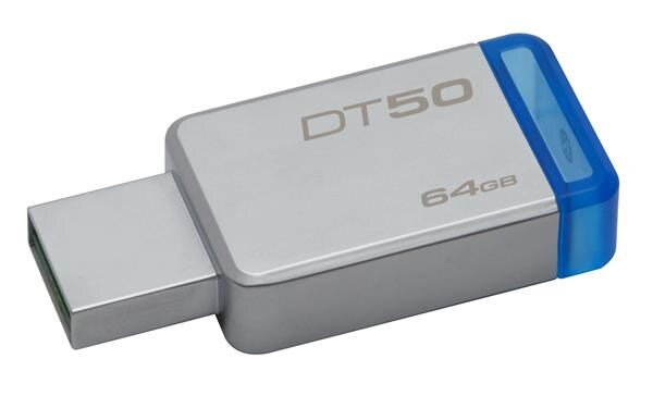Kingston 64GB DataTraveler 50 (USB 3.0, Read 110MB/s, Write 15MB/s, kovový, modrý)