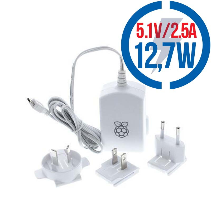 USB adaptér pre Raspberry Pi 5,1V 2,5A biely USB adaptér pre Raspberry Pi 5,1V 2,5A biely