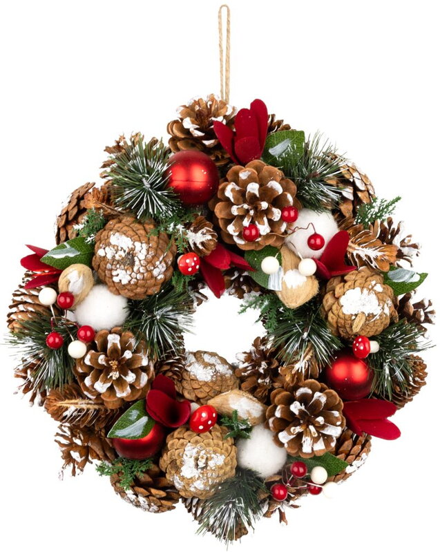 Veniec MagicHome Vianoce, prírodný, závesný, s čečinou a muchotrávkami, 30x8 cm Veniec MagicHome Vianoce, prírodný, závesný, s čečinou a muchotrávkami, 30x8 cm