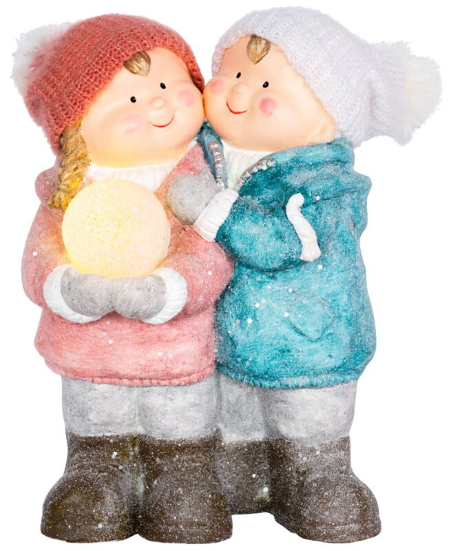 Postavička MagicHome Vianoce, Chlapček a dievčatko so snehovou guľou, 1 LED, keramika, 27,5x23x40 cm Postavička MagicHome Vianoce, Chlapček a dievčatko so snehovou guľou, 1 LED, keramika, 27,5x23x40 cm