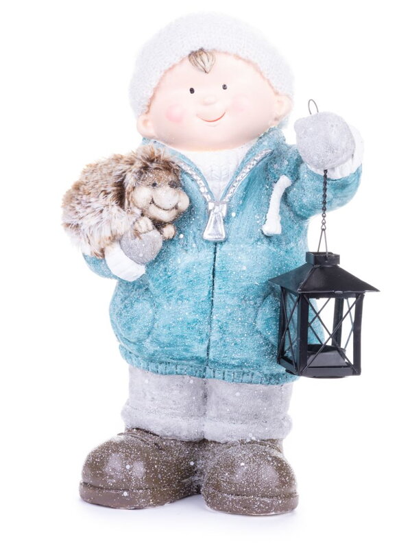 Postavička MagicHome Vianoce, Chlapček s lampášom a ježkom, keramika, 23x20x39,5 cm Postavička MagicHome Vianoce, Chlapček s lampášom a ježkom, keramika, 23x20x39,5 cm