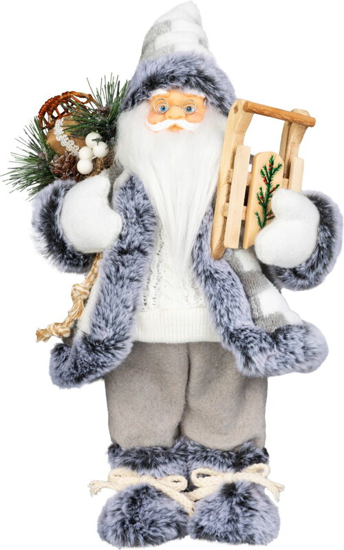 Dekorácia MagicHome Vianoce, Santa so sánkami, biely-šedý, 45 cm Dekorácia MagicHome Vianoce, Santa so sánkami, biely-šedý, 45 cm
