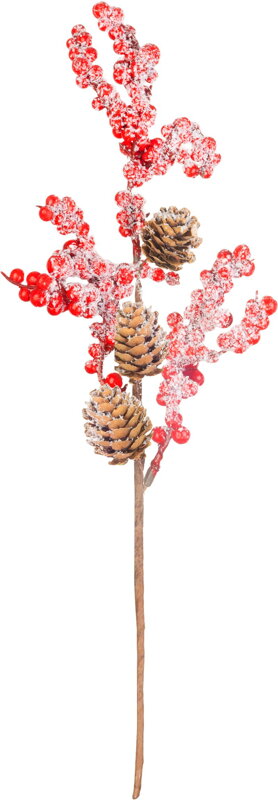 Vetvička MagicHome Vianoce, bobuľky so šiškami, červená, 34 cm Vetvička MagicHome Vianoce, bobuľky so šiškami, červená, 34 cm