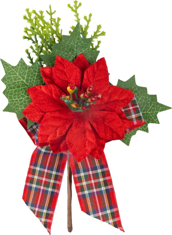 Vetvička MagicHome Vianoce, s kvetom poinsettia a stuhou, červená, 17 cm Vetvička MagicHome Vianoce, s kvetom poinsettia a stuhou, červená, 17 cm