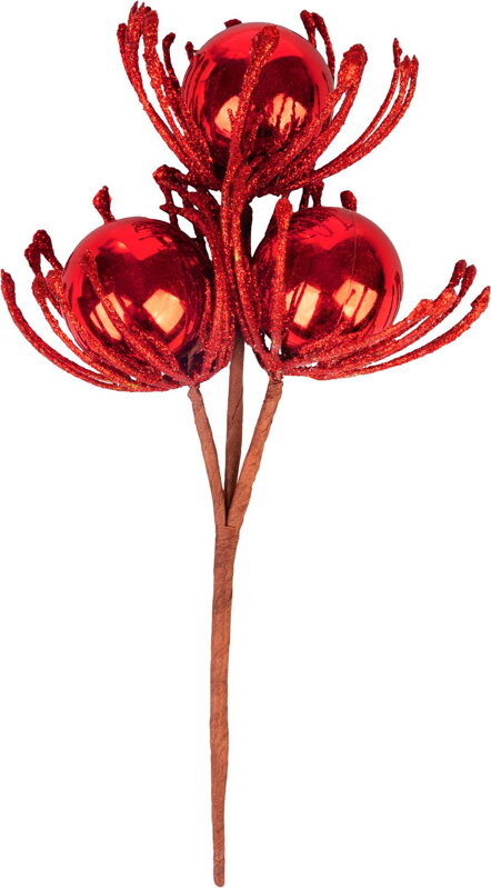 Vetvička MagicHome Vianoce, s guľami, červená, 22 cm Vetvička MagicHome Vianoce, s guľami, červená, 22 cm