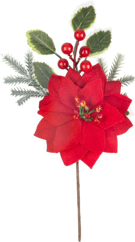 Vetvička MagicHome Vianoce, s kvetom poinsettia, červená, 24 cm Vetvička MagicHome Vianoce, s kvetom poinsettia, červená, 24 cm