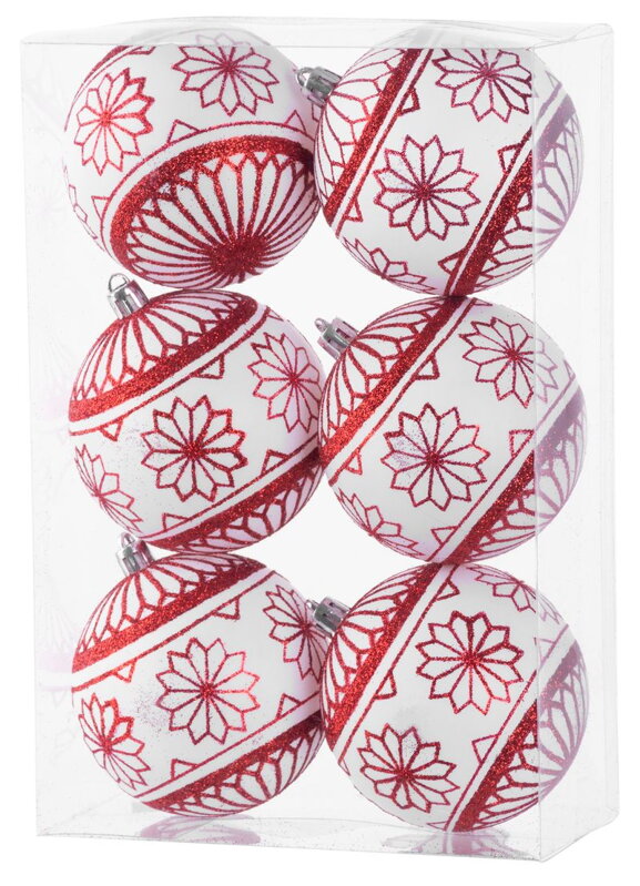 Gule MagicHome Vianoce, 6 ks, 8 cm, červeno - biele, s glitrami, na vianočný stromček Gule MagicHome Vianoce, 6 ks, 8 cm, červeno - biele, s glitrami, na vianočný stromček