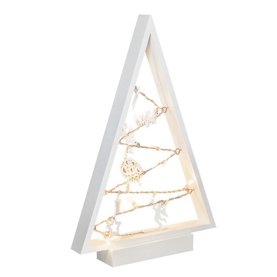Solight 1V221 LED drevený vianočný stromček s ozdobami, 15LED, prírodné drevo, 37cm, 2x AA