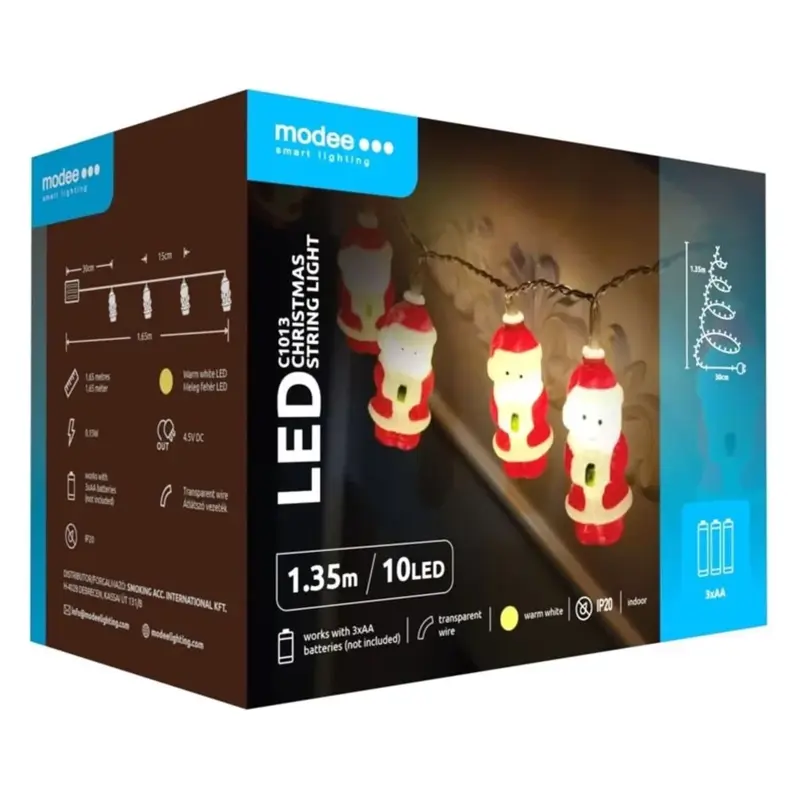 Modee Lighting LED vianočná reťaz 10 LED 1,35m 3xAA teplá biela mikuláš